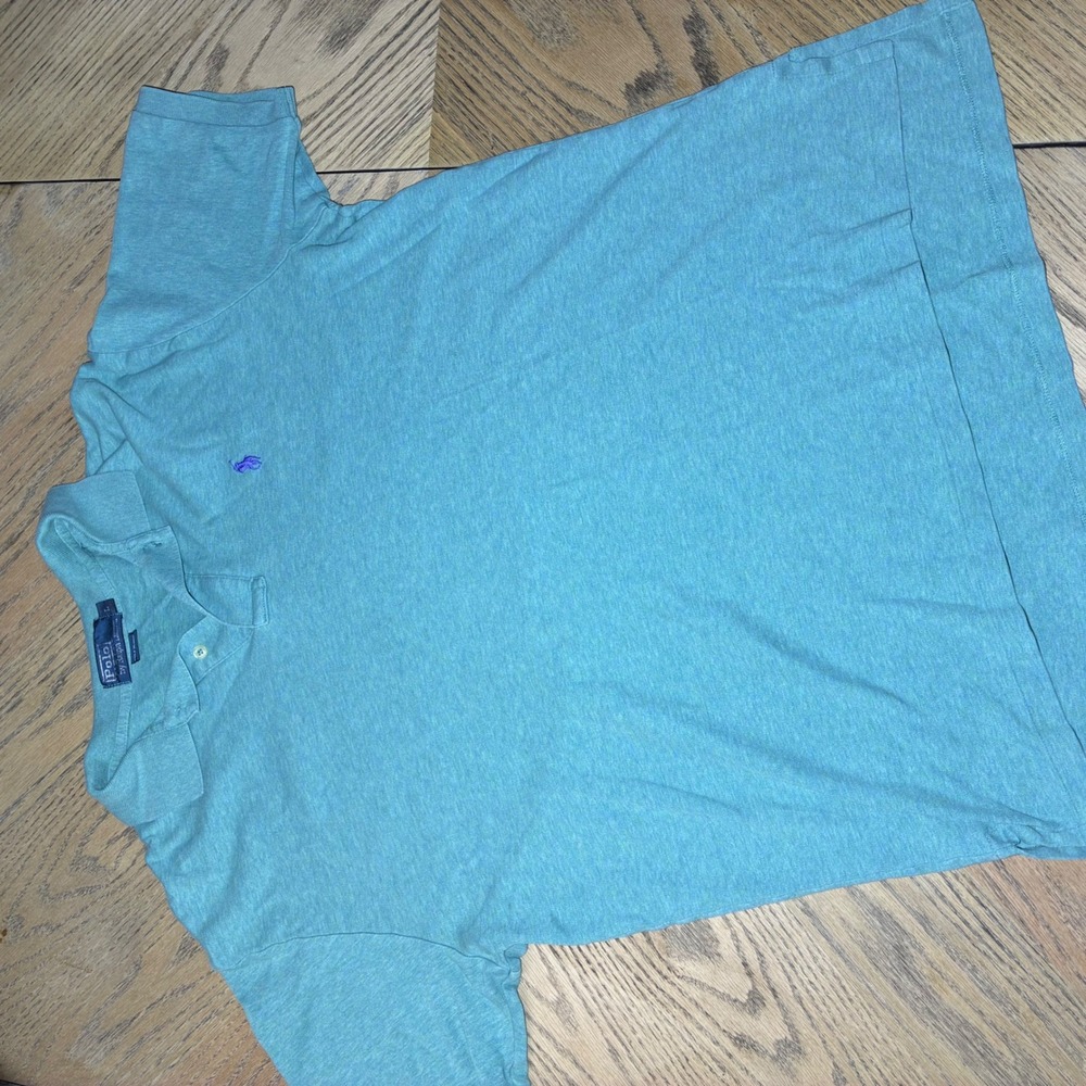 Polo Ralph Lauren Mens Large Turquoise Heather Cotton Short Sleeve Polo Shirt